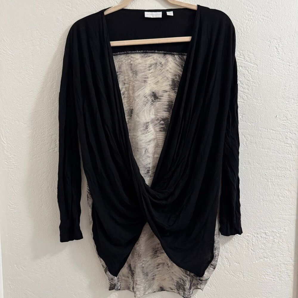 New York & Company Black Wrap Style Sheer Back Layering Top M
